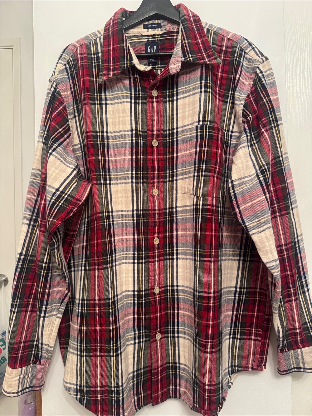 GAP Men's Red, Navy & Cream Plaid Button-Down Shirt